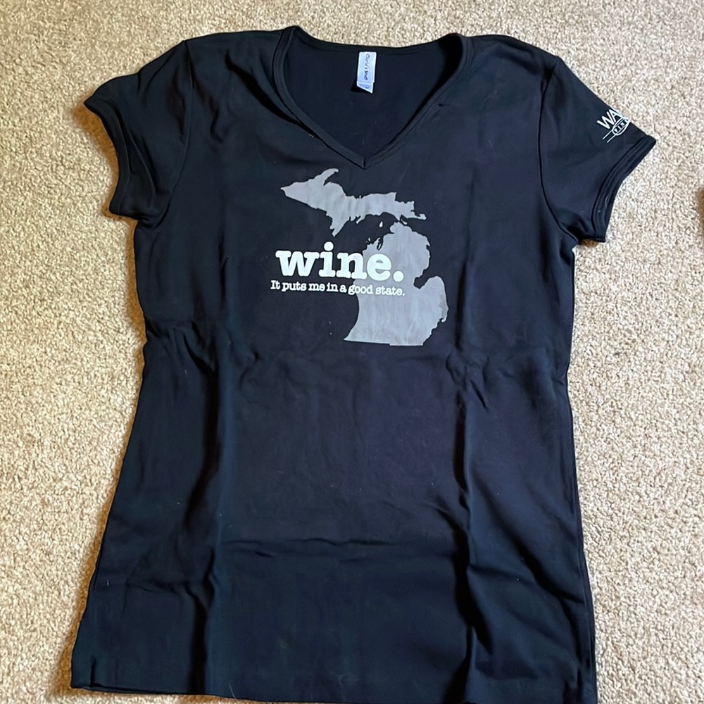 New Michigan wine fitted V neck tee “Wine. It puts me in a good state.”
